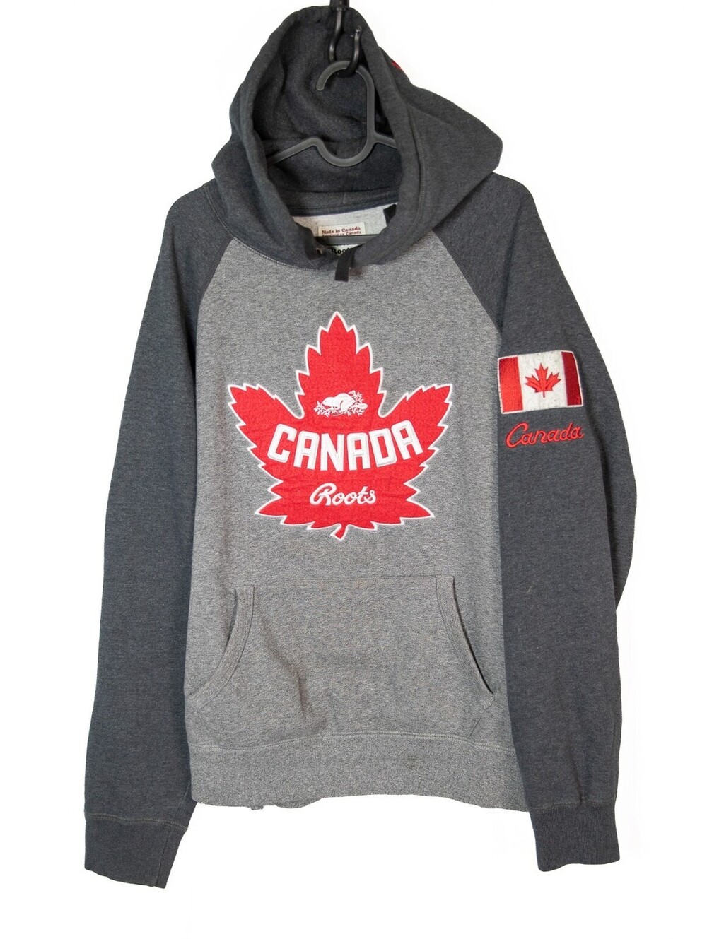 Vintage 90s Roots Canada Full Zip Hoodie Gray Sweatshirt / Beaver - Men's L